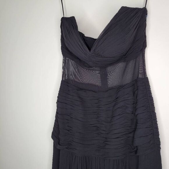 Vintage 100% Silk Strapless Evening Gown Black Caché Mesh Waist 8 - Picture 1 of 10